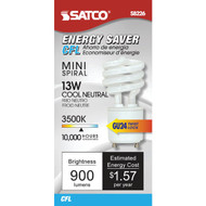Satco 60W Equivalent Neutral White GU24 Base T2 Spiral CFL Light Bulb