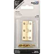 National 1 In. x 2 In. Brass Narrow Decorative Hinge (2-Pack)