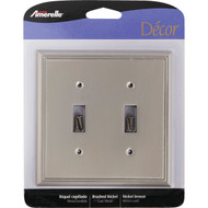 Amerelle Metro Line 2-Gang Cast Metal Toggle Switch Wall Plate  Brushed Nickel