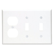 Leviton 3-Gang Plastic 2-Toggle/Duplex Outlet Wall Plate  White