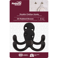National Oil Rub Bronze Double Cloth Wardrobe Hook  2 per Card
