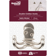 National Satin Nickel Double Cloth Wardrobe Hook  2 per Card