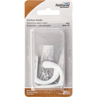 National White Single Cloth Wardrobe Hook  2 per Card