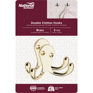 National Brass Double Clothes Wardrobe Hook  2 per Card