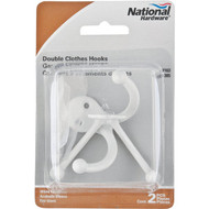 National White Double Clothes Wardrobe Hook  2 per Card