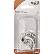 National Satin Nickel Single Clothes Wardrobe Hook  2 per Card