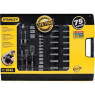 Stanley 1/4 In. and 3/8 In. Drive 6-Point Standard/Metric Mechanic & Automative Tool Set (75-Piece)