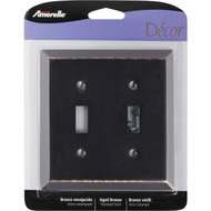 Amerelle 2-Gang Stamped Steel Toggle Switch Wall Plate  Aged Bronze