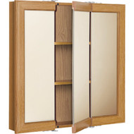 Continental Cabinets Oak 30 In. W x 28-3/4 In. H x 4-1/2 In. D Tri-View Surface Mount Medicine Cabinet