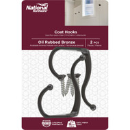 National Oil Rubbed Bronze Coat & Hat Wardrobe Hook  2 per Card