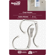 National Satin Nickel Coat & Hat Wardrobe Hook  2 per Card