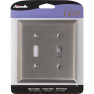 Amerelle 2-Gang Stamped Steel Toggle Switch Wall Plate  Antique Nickel