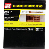 Grip-Rite #9 x 3 In. Flat Head Star Gold Construction Wood Screw (392 Ct.  5 Lb.)