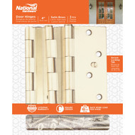 National 4 In. Satin Brass Square Door Hinge  (3-Pack)