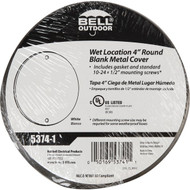 Bell Single Gang Round Die-Cast Metal White Blank Outdoor Box Cover  Shrink Wrapped