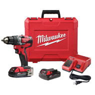 Milwaukee M18 Brushless 1/2 In. Compact Cordless Drill/Driver Kit with (2) 2.0 Ah Batteries & Charger