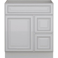 Sunny Wood Riley White with Dover Glaze 30 In. W x 34-1/2 In. H x 21 In. D Vanity Base  1 Door/RH 2 Drawer