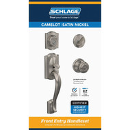 Schlage Satin Nickel Camelot Entry Door Handleset with Single Cylinder Deadbolt and Georgian Knob