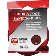 5 In. 220-Grit 8-Hole Pattern Vented Sanding Disc with Hook & Loop Backing (5-Pack)