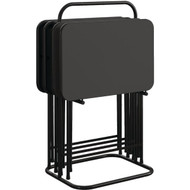 Cosco Black Folding Vinyl Top TV Tray Set with Storage Rack (5-Piece)