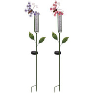 Alpine 5 In. Glass LED Solar Butterfly Rain Gauge Stake