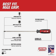 Milwaukee 1/4 In. x 10 In. Cushion Grip Cabinet Tip Slotted Screwdriver (USA)