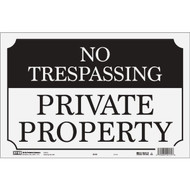Hy-Ko 9 x 14 Black/White Aluminum Sign  No Trespassing/Private Property