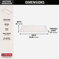 Delta Classic 500 60 In. x 30 In. Left Drain Shower Pan  White