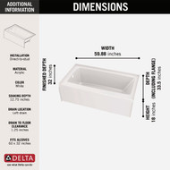 Delta Classic 500 60 In. L x 32 In. W Left Drain Rectangular Alcove Bathtub  White
