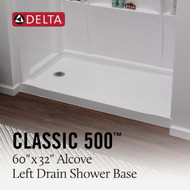 Delta Classic 500 60 In. x 32 In. Left Drain Shower Pan  White