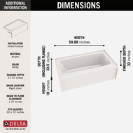 Delta Classic 500 60 In. L x 32 In. W Right Drain Rectangular Alcove Bathtub  White