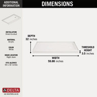 Delta Classic 500 60 In. x 32 In. Right Drain Shower Pan  White