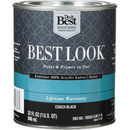 Best Look 100% Acrylic Latex Premium Paint & Primer In One Satin Exterior House Paint  Coach Black  1 Qt.