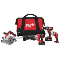 Milwaukee 4-Tool M18 Lithium-Ion Hammer Drill  Reciprocating Saw  Circular Saw & Work Light Cordless Tool Combo Kit
