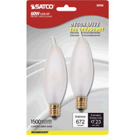 Satco 60W Frosted Soft White Candelabra CA10 Incandescent Turn Tip Decorative Light Bulb (2-Pack)