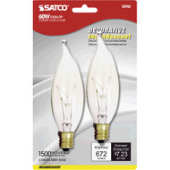 Satco 60W Clear Candelabra CA10 Incandescent Turn Tip Decorative Light Bulb (2-Pack)