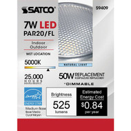 Satco 50W Equivalent Daylight PAR20 Medium Dimmable LED Floodlight Light Bulb