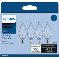 Philips DuraMax 60W Clear Candelabra BA9 Incandescent Bent Tip Light Bulb (4-Pack)