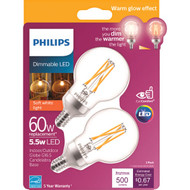 Philips Warm Glow 60W Equivalent Soft White G16.5 Candelabra Dimmable LED Decorative Light Bulb (2-Pack)