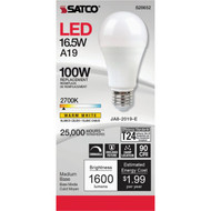 Satco 100W Equivalent Warm White A19 Medium Dimmable LED Light Bulb