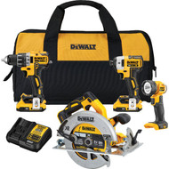 DeWalt 4-Tool 20V MAX XR Lithium-Ion Brushless Compact Drill/Driver  Impact Driver  Circular Saw & Work Light Cordless Tool Combo Kit