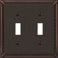 Amerelle Imperial Bead 2-Gang Cast Metal Toggle Switch Wall Plate  Aged Bronze