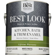 Best Look Latex Paint & Primer In One Kitchen Bath & Trim Semi-Gloss Interior Wall Paint  White-Pastel Base  1 Gal.
