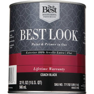 Best Look 100% Acrylic Latex Premium Paint & Primer In One Flat Exterior House Paint  Coach Black  1 Qt.