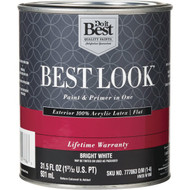 Best Look 100% Acrylic Latex Premium Paint & Primer In One Flat Exterior House Paint  Bright White  1 Qt.