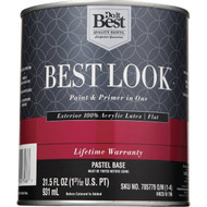 Best Look 100% Acrylic Latex Premium Paint & Primer In One Flat Exterior House Paint  Pastel Base  1 Qt.