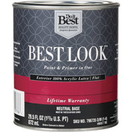 Best Look 100% Acrylic Latex Premium Paint & Primer In One Flat Exterior House Paint  Neutral Base  1 Qt.