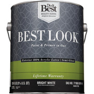 Best Look 100% Acrylic Latex Premium Paint & Primer In One Semi-Gloss Exterior House Paint  Bright White  1 Gal.