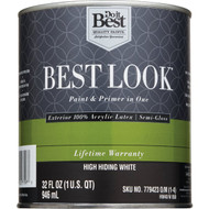 Best Look 100% Acrylic Latex Premium Paint & Primer In One Semi-Gloss Exterior House Paint  High Hiding White  1 Qt.