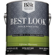 Best Look 100% Acrylic Latex Premium Paint & Primer In One Semi-Gloss Exterior House Paint  Extra Deep Base  1 Gal.